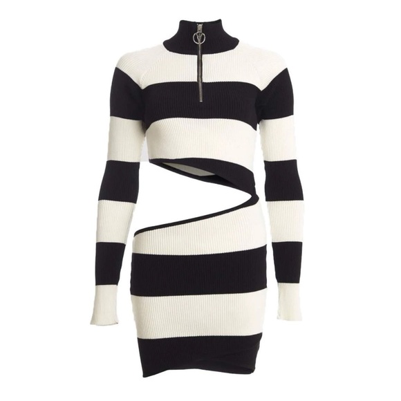 Filles A Papa Peggy Striped Cut Out Rib Knit Mini Dress - Picture 1 of 11